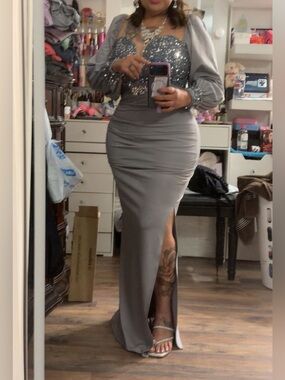 Silver/grey elegant dress with High Side Slit